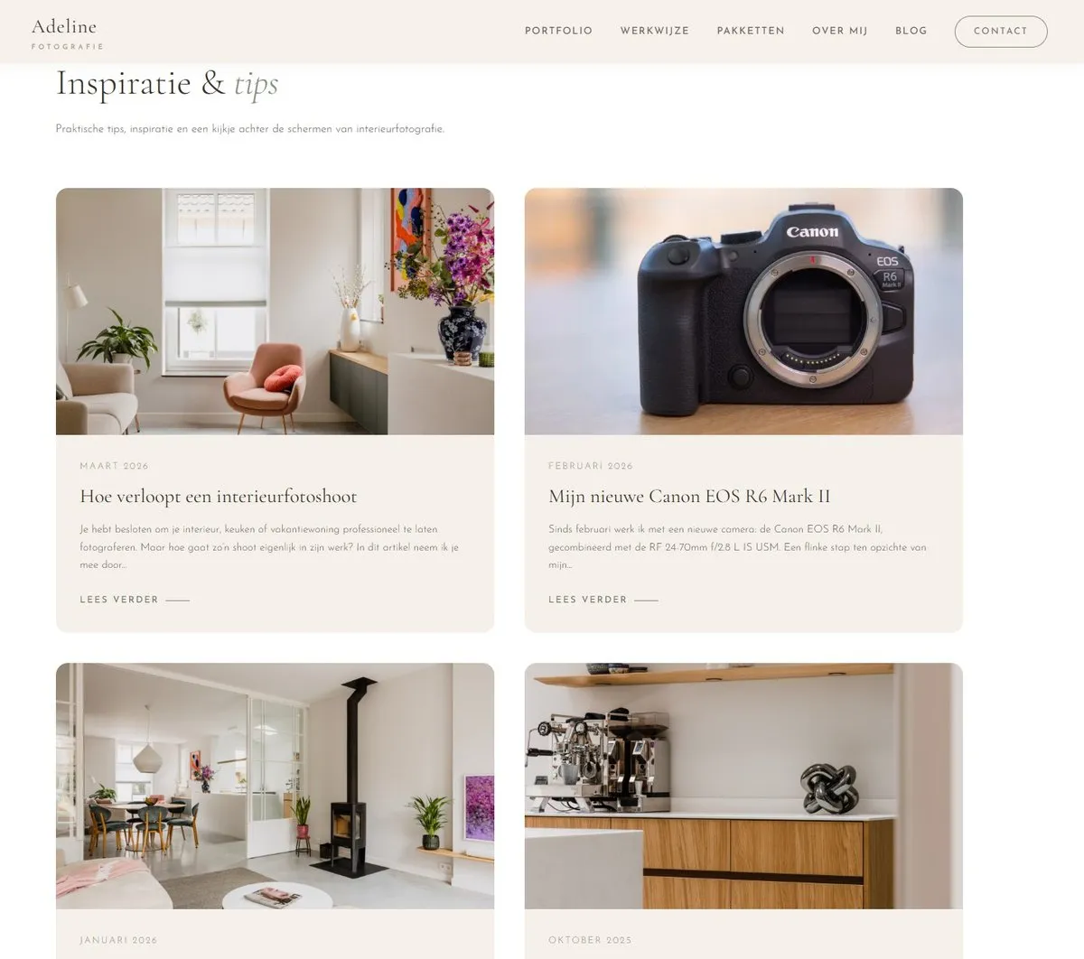 Instagram-feed netjes uitgelijnd met de rest van de site, met daaronder het contactformulier