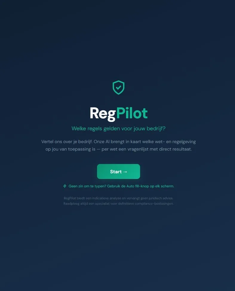 RegPilot welkomscherm